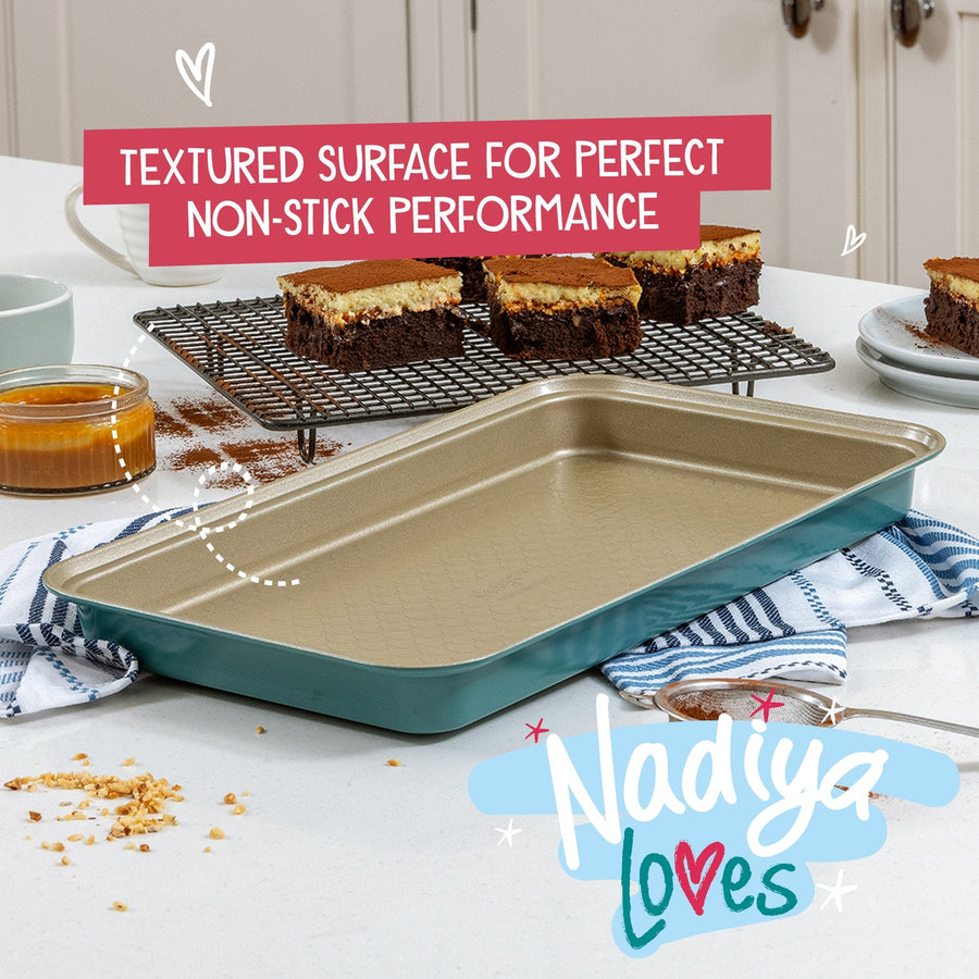 Prestige Brownie Tin in Teal Oven Safe Non Stick Baking Pan - 13 x 7"