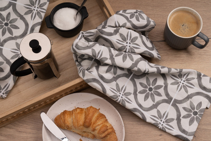Cuisinart Fouta Tea Towels, 2 Piece Set, Grey Tile