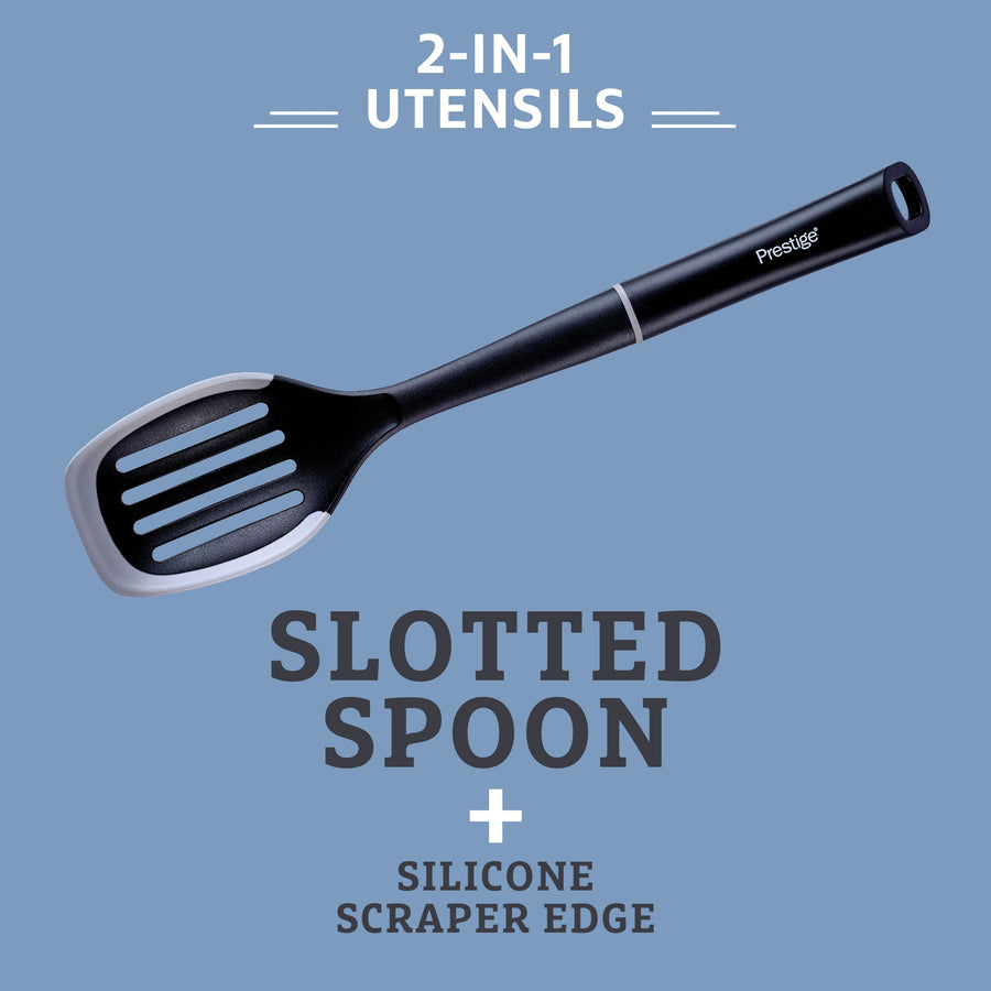 Prestige 2-in-1 Kitchen Utensil - Slotted Spoon with Silicone Edge