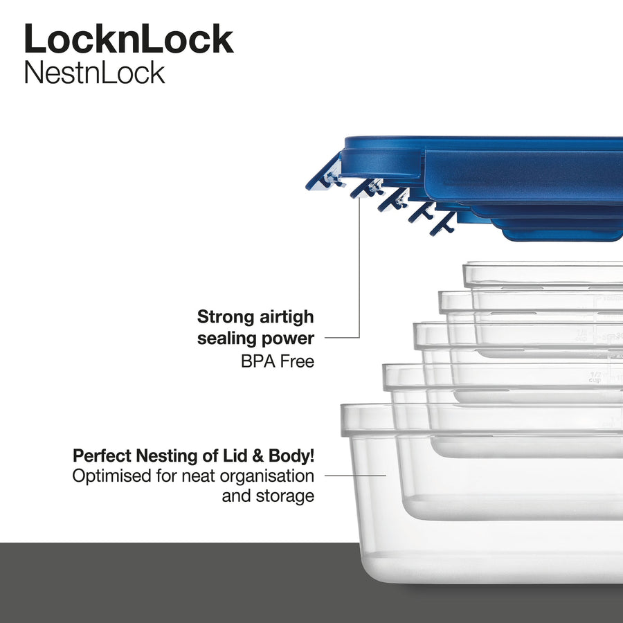 LocknLock NestnLock Container Set, 5pce - Blue