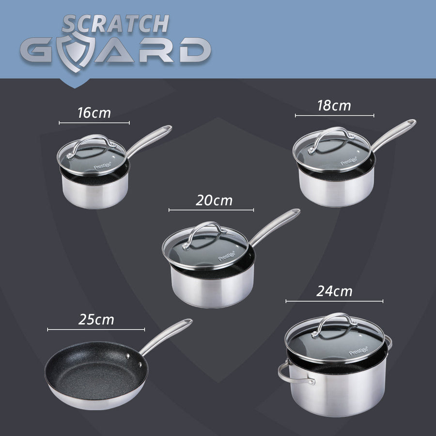 Prestige Scratch Guard: Complete Non-Stick Stainless Steel Pan Set - 5 Piece