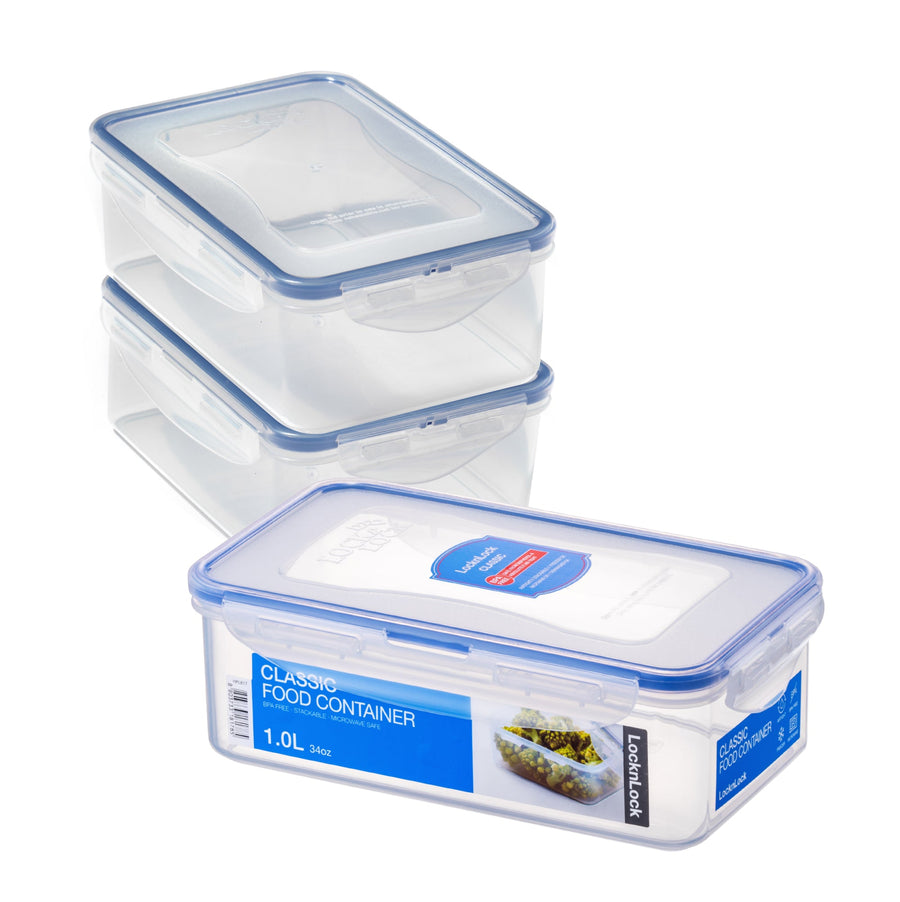 LocknLock Rectangular Food Containers with Lids, 3 x 1L