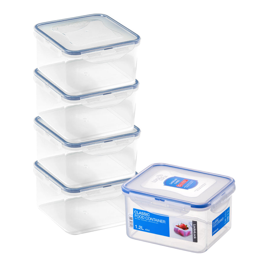 LocknLock Square Food Containers with Lids, 5 x 1.2L