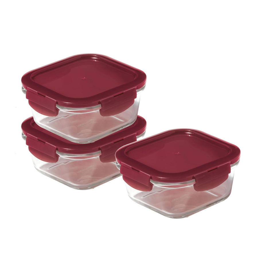 LocknLock Ovenglass Square Food Containers with Lids, 3 x 500ml