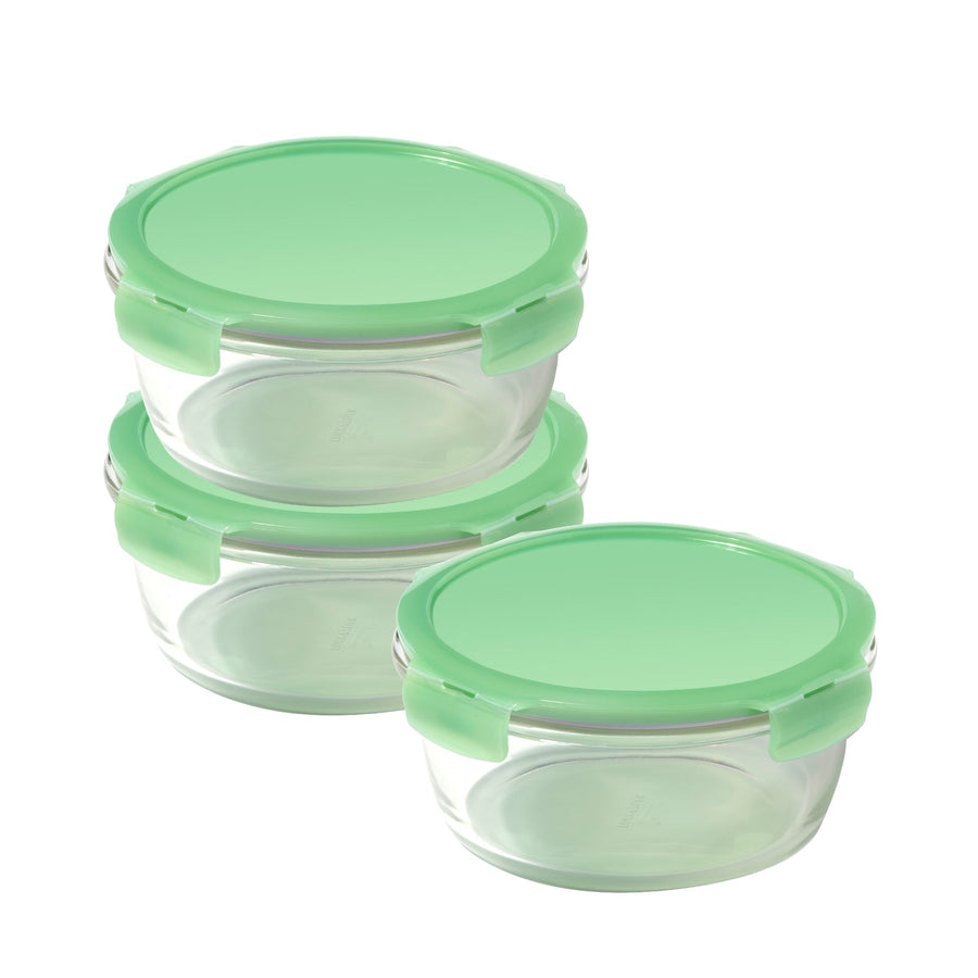 LocknLock Ovenglass Round Food Containers with Lids, 3 x 950ml