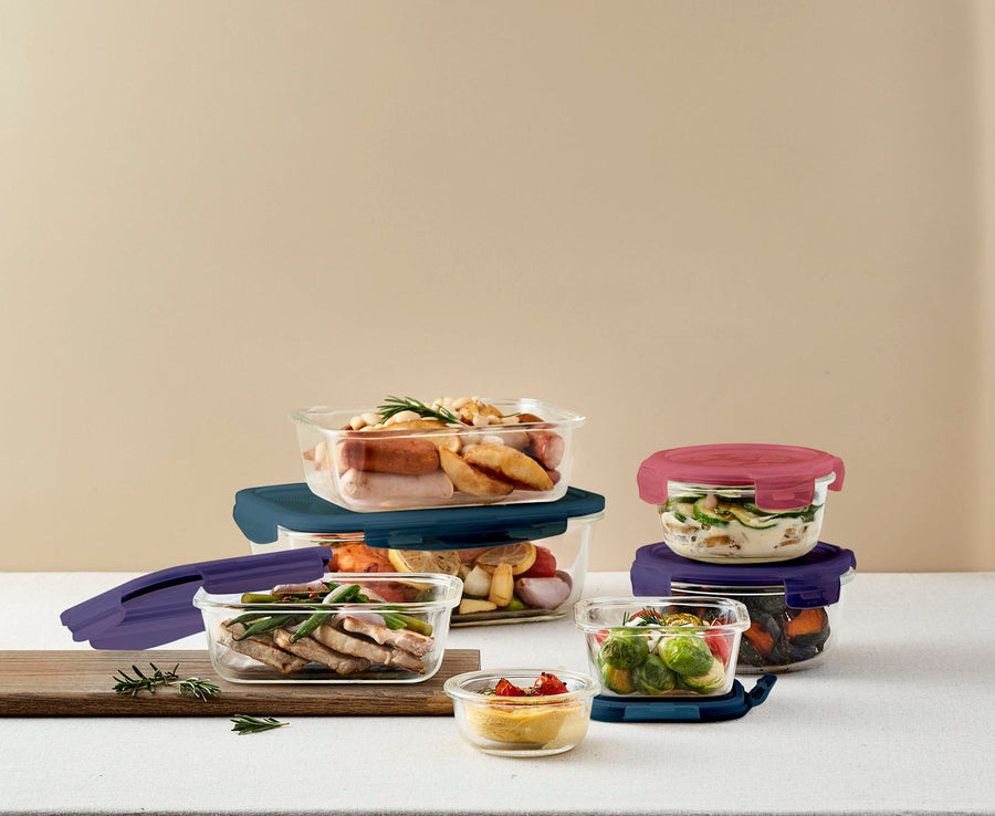 LocknLock Ovenglass Round Food Containers with Lids, 5 x 950ml