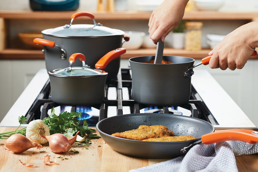 Rachael Ray: Classic Non-Stick Brights Frying Pan, Saucepan, Sauté Pan & Lid Set - 6 Pieces