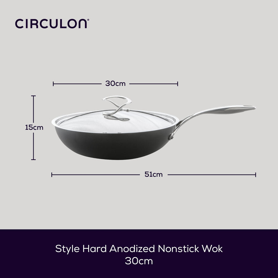 Circulon Style Hard Anodised Stirfry with Lid, 30cm