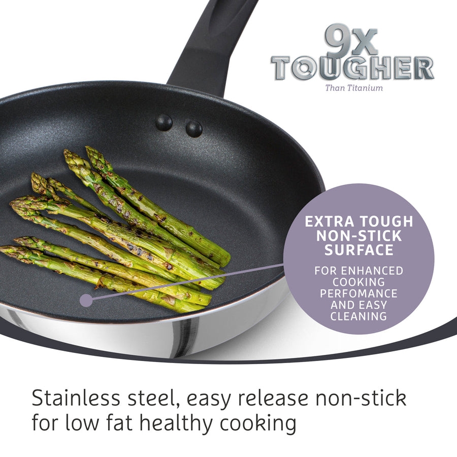 9 X Tougher Stainless Steel Frying Pan - 31cm
