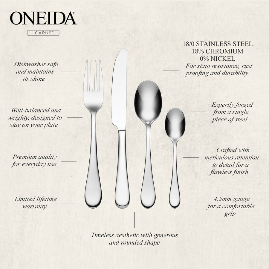 ONEIDA Icarus 24 Pieces Cutlery Set - Stainless Steel - 6 Person Place Setting