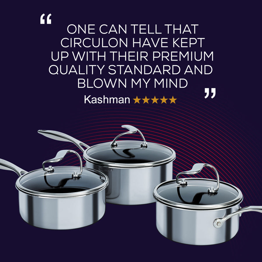Circulon: Stainless Steel Hybrid Non-Stick Saucepan & Lid Set - 3 Pieces